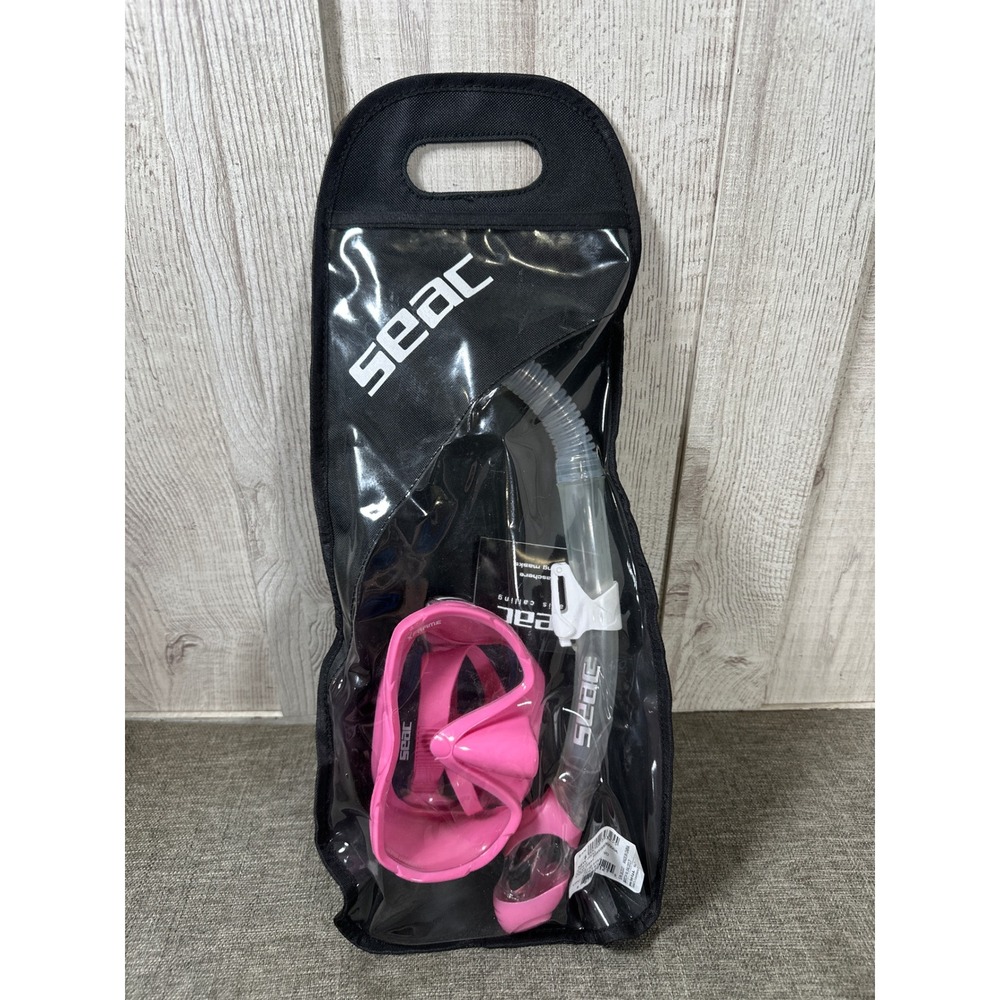 Seac Pink Snorkel and X-Frame Diving Mask Set with Carrying Case NEW